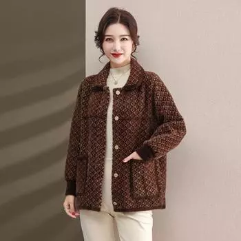 Новое осеннее и зимнее женское пальто из норкового флиса для мам среднего и пожилого возраста, корейский флисовый топ для поездок на работу 4XL