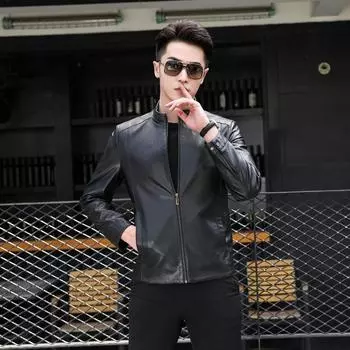 Новое осеннее кожаное пальто, мужская модная повседневная тонкая многоцветная мужская куртка из искусственной кожи с воротником-стойкой среднего возраста M