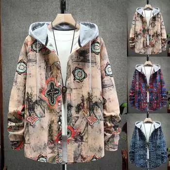 Новое осеннее пальто, свободная повседневная мужская рубашка с капюшоном с американским принтом L бежевый