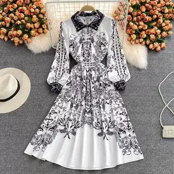 Новое осеннее платье в китайском стиле с длинными рукавами и лацканами в стиле ретро, Высококачественное платье с талией