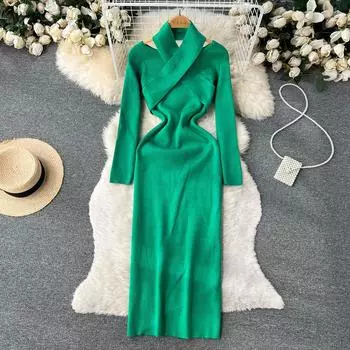 Новое осеннее трикотажное платье в стиле Pure Desire в стиле с бретелькой на шее и талией