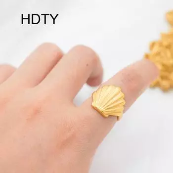 Новое открытое кольцо Ocean Element Shell из 18-каратного золота с нишевым дизайном из титановой стали, модное кольцо Opening adjustable золотой