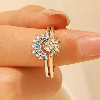 Новое открытое кольцо Sun Blue Diamond Moon для мужчин и женщин