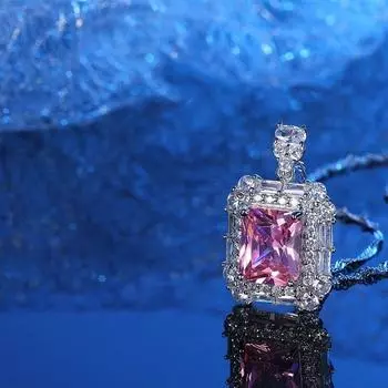Новое ожерелье из 100% стерлингового серебра 925 пробы с муассанитом, сверкающий розовый бриллиант, кулон, драгоценный камень, ювелирные изделия для свадебной вечеринки розовый