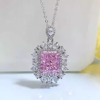 Новое ожерелье из 100% стерлингового серебра 925 пробы сияющий высокоуглеродистый бриллиант 10*12 мм кулон розовый драгоценный камень свадебные помолвочные украшения розовый