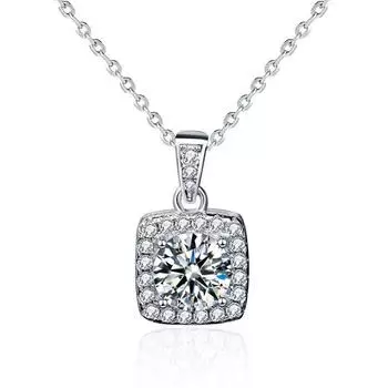 Новое ожерелье из настоящего муассанита 1 карат, квадратный кулон с покрытием, белое золото 18 карат, стерлинговое серебро S925, блестящий драгоценный камень, свадебные украшения