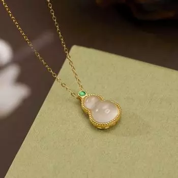 Новое ожерелье из натурального белого халцедона в форме тыквы с высоким содержанием льда, серебряная цепочка S925 для женщин, белая темпераментная, премиум-класса, на ключицу 925 Silver белого золота