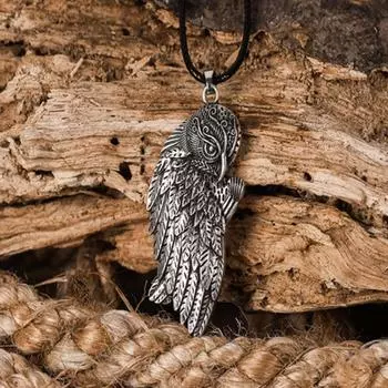 Новое ожерелье из нержавеющей стали 316L с подвеской в виде совы викингов, кожаные украшения из веревки • Ожерелье с подвеской в виде тотема норвежской совы • Мужские и женские украшения Pendant Necklace