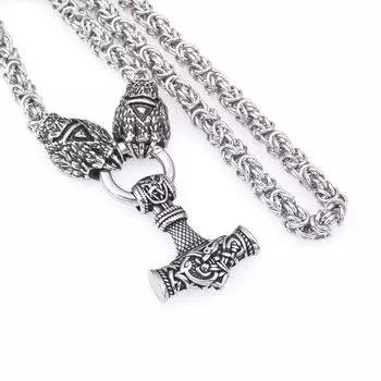 Новое ожерелье из нержавеющей стали с подвеской в виде молота Викинга Тора, мужское ожерелье из нержавеющей стали с когтем волка 40CM