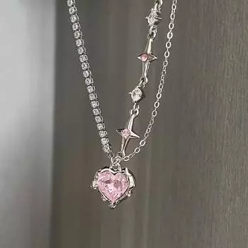 Новое ожерелье из нержавеющей стали со стразами, трендовое элегантное нежное розовое ожерелье с цирконием и ключицей, женские ювелирные изделия, подарки для вечеринки серебряный