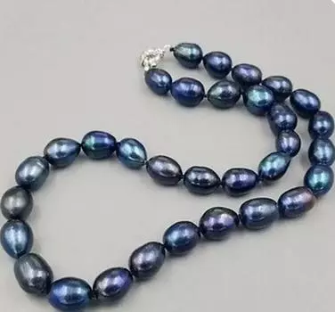 Новое ожерелье из пресноводного жемчуга 9-10 мм в стиле барокко, таитянский черный, синий цвет, 18 дюймов
