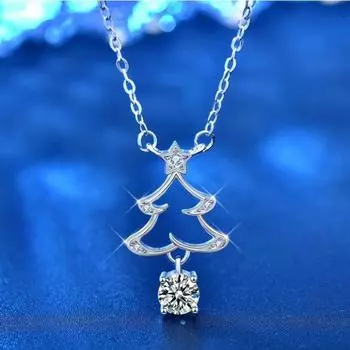 Новое ожерелье из стерлингового серебра 925 пробы с муассанитом и бриллиантом 0,5 карата, ожерелье с подвеской в виде рождественской елки для женщин, модные вечерние украшения белый