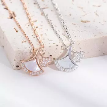 Новое ожерелье из стерлингового серебра 925 пробы с подвеской в виде ракушки с бриллиантами и абрикосовым листом, помолвочное ожерелье белый