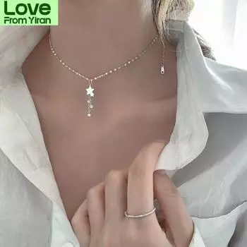 Новое ожерелье из стерлингового серебра 925 пробы с цепочкой для женщин, пар, кисточка, звезда, бусина, кулон, элегантные украшения для невесты Dz598