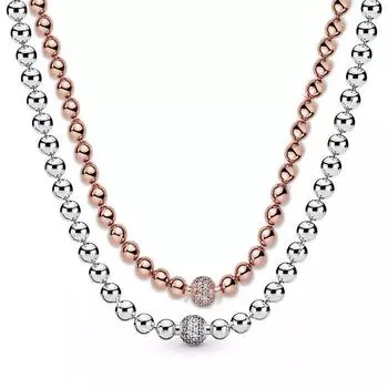 Новое ожерелье из стерлингового серебра 925 пробы с розовыми и серебряными бусинами и скользящим кристаллом в форме паве для женщин, свадебный подарок, сделай сам, европейские ювелирные изделия 60cm ярко-розовый