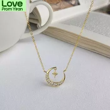 Новое ожерелье из стерлингового серебра 925 пробы со сверкающей луной для женщин, корейские цепочки, ожерелья, модные роскошные ювелирные изделия, подарок на день рождения