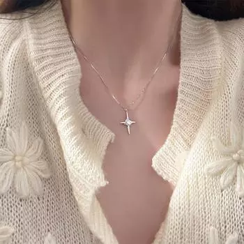 Новое ожерелье из стерлингового серебра S925 с цирконом, четырехконечная звезда, крест, ожерелье, индивидуальный кулон в стиле панк, цепочка на ключицу