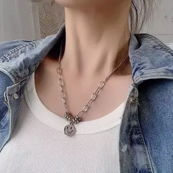 Новое ожерелье из титановой стали, подвеска в виде смайлика, ожерелье для мужчин и женщин, цепочка на ключицу с холодным ветром