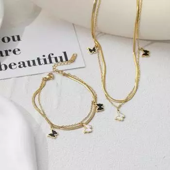 Новое ожерелье из титановой стали с бабочкой, женский комплект, ниша, простая ветровая цепочка на ключицу