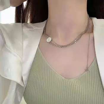 Новое ожерелье из титановой стали с буквой M, мужское и женское уличное ожерелье Ins, универсальная простая двухслойная цепочка на ключицу из титановой стали Tide