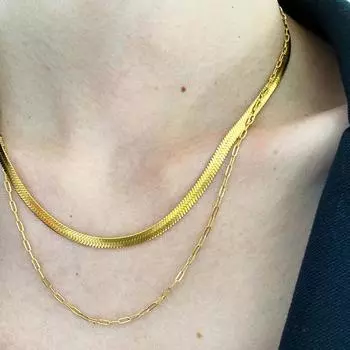 Новое ожерелье из титановой стали с покрытием из 18-каратного золота, двухслойная цепочка в виде змеиной кости, цепочка-лезвие, решетчатая цепочка, надетая на модное ожерелье темперамента золотой
