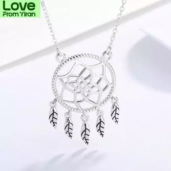 Новое ожерелье-ловец снов из стерлингового серебра 925 пробы с крестообразной цепочкой и полой кисточкой в виде листа, женское на ключицу серебряный