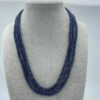 Новое ОЖЕРЕЛЬЕ НАТУРАЛЬНЫЕ 3-х рядные 2Х4мм ГРАНЕННЫЕ ТЕМНО-СИНИЕ САПФИРЫ-БУСИНЫ