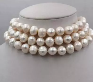 Новое ОЖЕРЕЛЬЕ С БЕЛЫМ ЖЕМЧУГОМ, 3 РЯДА 8–9 ММ, 17–19 дюймов.
