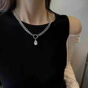 Новое ожерелье с бриллиантами в виде капли воды, стильное, легкое, роскошное, в стиле хип-хоп, ювелирное изделие из титановой стали, подвеска для женщин