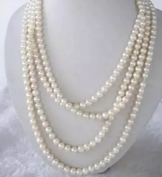 Новое ОЖЕРЕЛЬЕ С ДЛИННЫМ БЕЛЫМ ПРЕСНОВОДНЫМ ЖЕМЧУГОМ ДЛИННЫМ 100 ДЮЙМОВ 7–8 ММ Натуральный