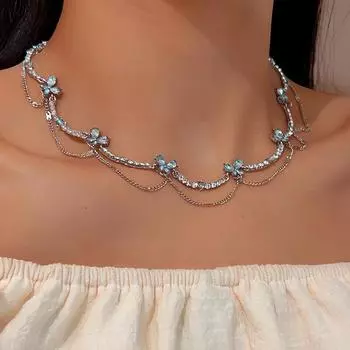 Новое ожерелье с двойной бабочкой, модное темпераментное ожерелье с инкрустацией из кирпича, женский подарок, ювелирные аксессуары