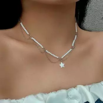 Новое ожерелье с двойной кисточкой и звездой любви, роскошное ожерелье с имитацией жемчуга, женский подарок, ювелирные аксессуары