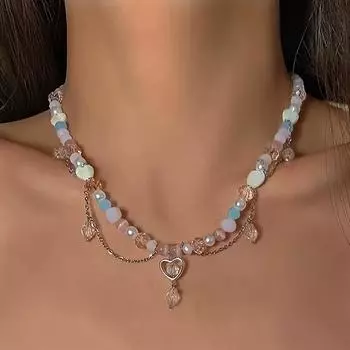 Новое ожерелье с кисточками «Любовь», модное ожерелье с кристаллами и бисером для девочек, цепочка на ключицы, женские модные украшения