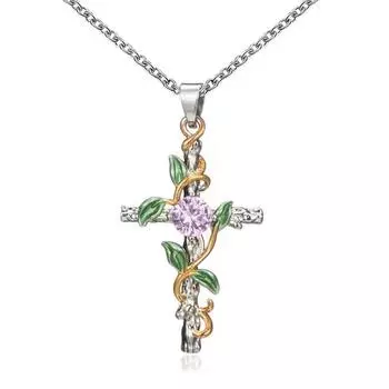 Новое ожерелье с креативным крестом в виде листа, подвеска-шарм для женщин с бриллиантами на ключицу