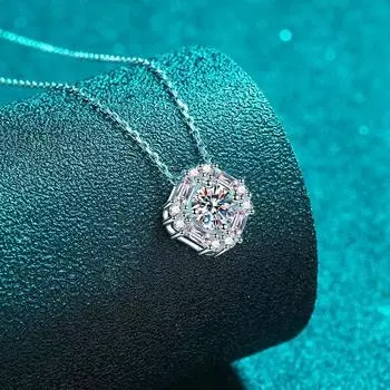 Новое ожерелье с квадратной подвеской из муассанита, центральное круглое ожерелье с бриллиантом изумрудной огранки, дизайнерское ожерелье с ореолом, 14-каратное серебряное ювелирное изделие