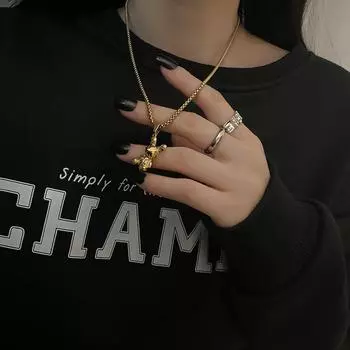 Новое ожерелье с медведем, цепочка для свитера, титановая стальная цепочка для одежды, соответствующие аксессуары серебряный