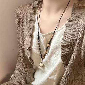 Новое ожерелье с подвеской из кедровых бусин в китайском стиле в этническом стиле в стиле ретро с длинной цепочкой для свитера, уникальное ожерелье для женщин