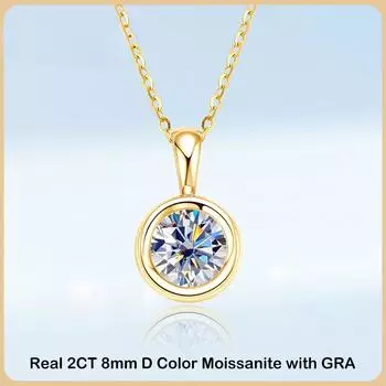 Новое ожерелье с подвеской из настоящего муассанита 1-2 карата для женщин, 100% серебро S925, Bubble Pass, бриллиантовое испытание, свадебная вечеринка, ювелирные изделия 1ct