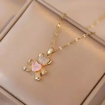 Новое ожерелье с подвеской «Маленький медвежонок» для женщин, модные ожерелья из нержавеющей стали золотого цвета, вечерние ювелирные аксессуары 45cm