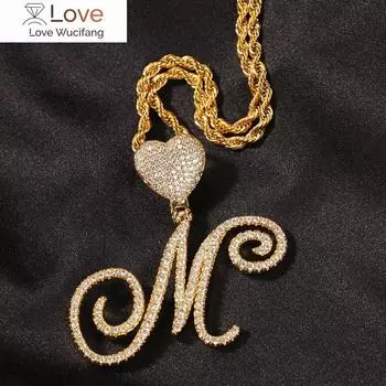 Новое ожерелье с подвеской в форме сердца с буквами A-Z и подвеской в стиле хип-хоп с микро-паве из кубического циркония для подарка 20cm золотой