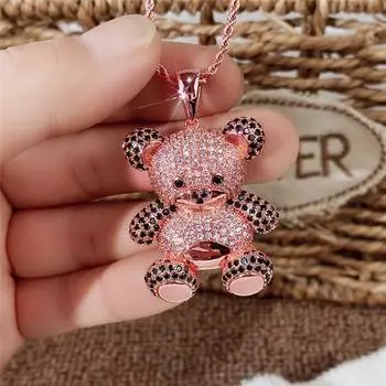 Новое ожерелье с подвеской в виде милого медведя для женщин на помолвку, свадьбу, танцевальную вечеринку, ослепительные роскошные модные ювелирные изделия с животными, подарок 64cm