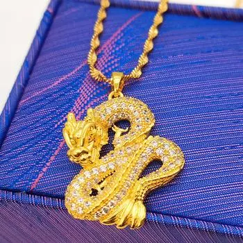 Новое ожерелье с подвеской в виде дракона с микро-инкрустацией, 3D ожерелье с могучим зодиакальным драконом 40CM