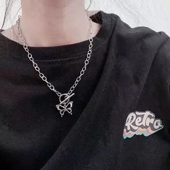 Новое ожерелье с пряжкой-бабочкой, женское, милое, крутое, с цепочкой на ключицу, ретро-хип-хоп, холодное ожерелье на ветру серебряный