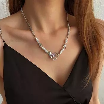 Новое ожерелье с жемчугом и бантом, инкрустированное бриллиантами, роскошная модная цепочка на шею со звездой, ювелирное изделие, подарок на вечеринку