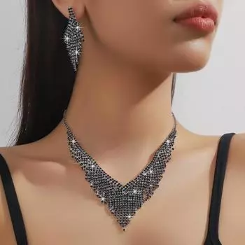 Новое ожерелье серьги комплект черная цепочка-коготь стразы ювелирные изделия преувеличенная атмосфера свадебное платье аксессуары