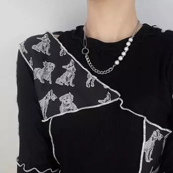 Новое ожерелье Splicing для мальчиков, имитация светящегося жемчуга, свитер, цепочка, полоска, женское, популярное, уникальное, хип-хоп, ювелирные изделия для женщин