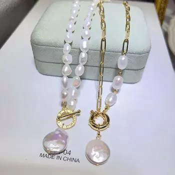 Новое ожерелье Temperament с натуральным пресноводным барочным жемчугом в стиле хип-хоп, позолоченное ожерелье 45cm