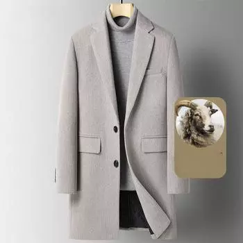 Новое пальто для осени и зимы Мужское приталенное шерстяное пальто средней и длинной длины Мужское утолщенное шерстяное пальто Пальто M темно-синий