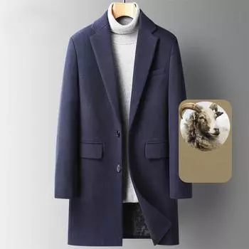 Новое пальто для осени и зимы Мужское приталенное шерстяное пальто средней и длинной длины Мужское утолщенное шерстяное пальто Пальто M бежевый