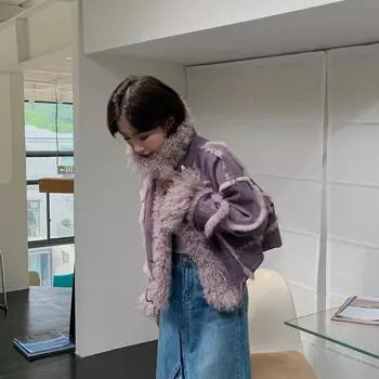 Новое пальто из кроличьего меха и меха для женщин, короткая модная крутая мотоциклетная куртка с меховым воротником из ягненка, осень и зима L